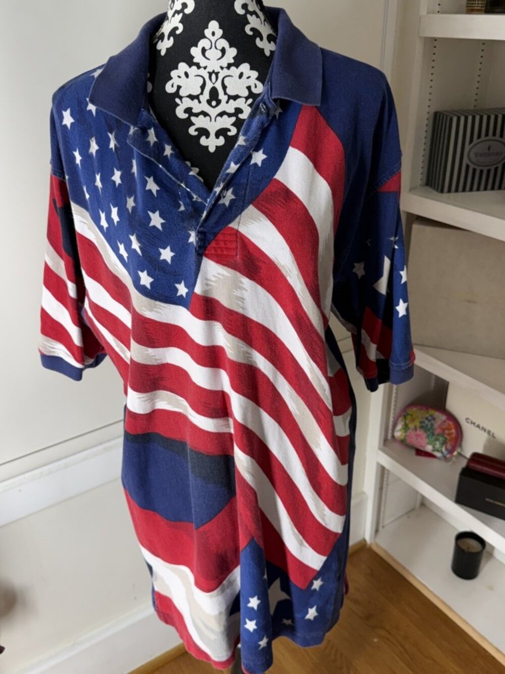 Cotton Traders Sport American Flag Declaration USA Polo Shirt XL